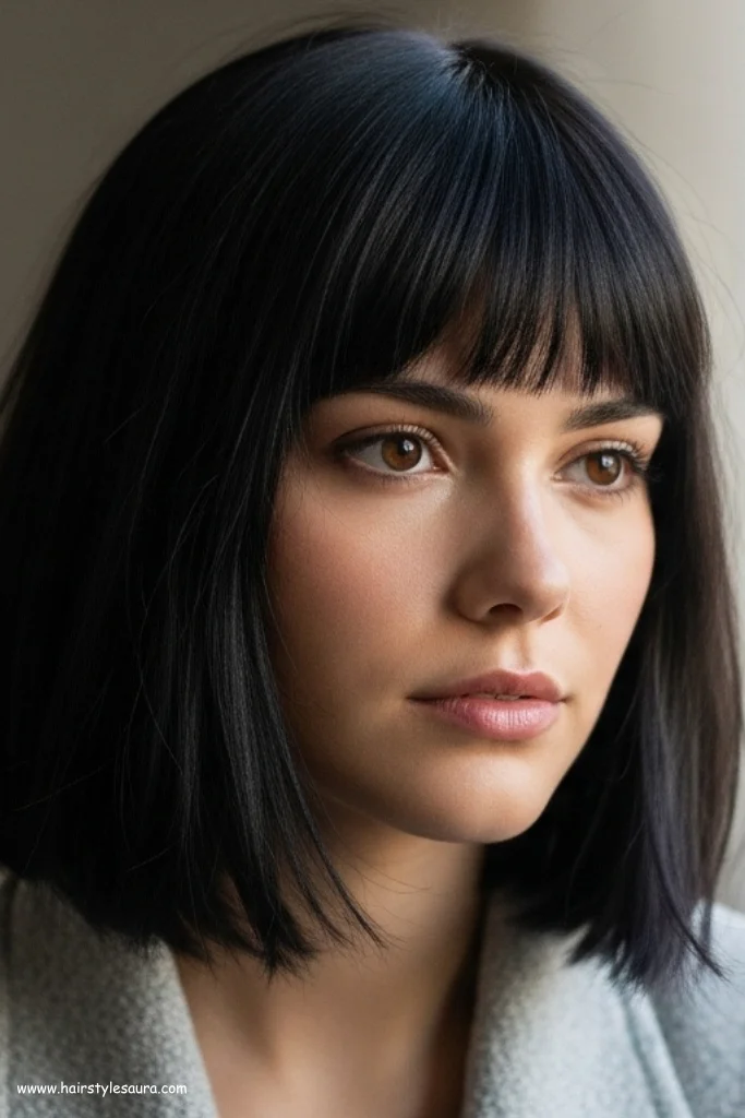 10 Bold Black Wolf Cut with Bangs Styles You’ll Want to Try 2 Classic Black Wolf Cut with Curtain Bangs