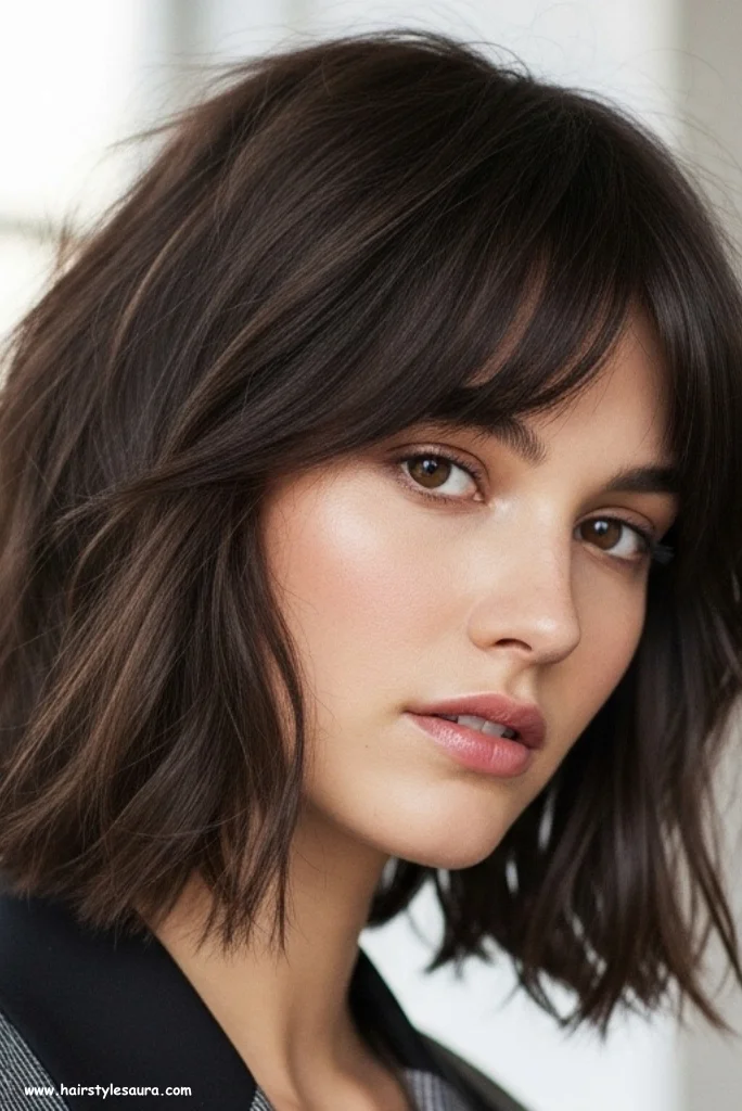 10 Best Short Shaggy Lob Haircuts for a Trendy Look 2 Textured Shag Lob with Side Bangs