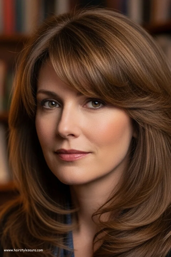 12 Gorgeous Layered Haircuts Ideas for Wavy Hair That Turn Heads 11 Layered Cut with Long Side Bangs