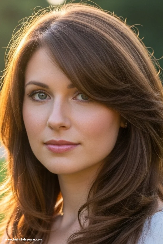 10 Layered Haircut Ideas for Round Face That Flatter Instantly 10 Long Layered Cut with Side Bangs