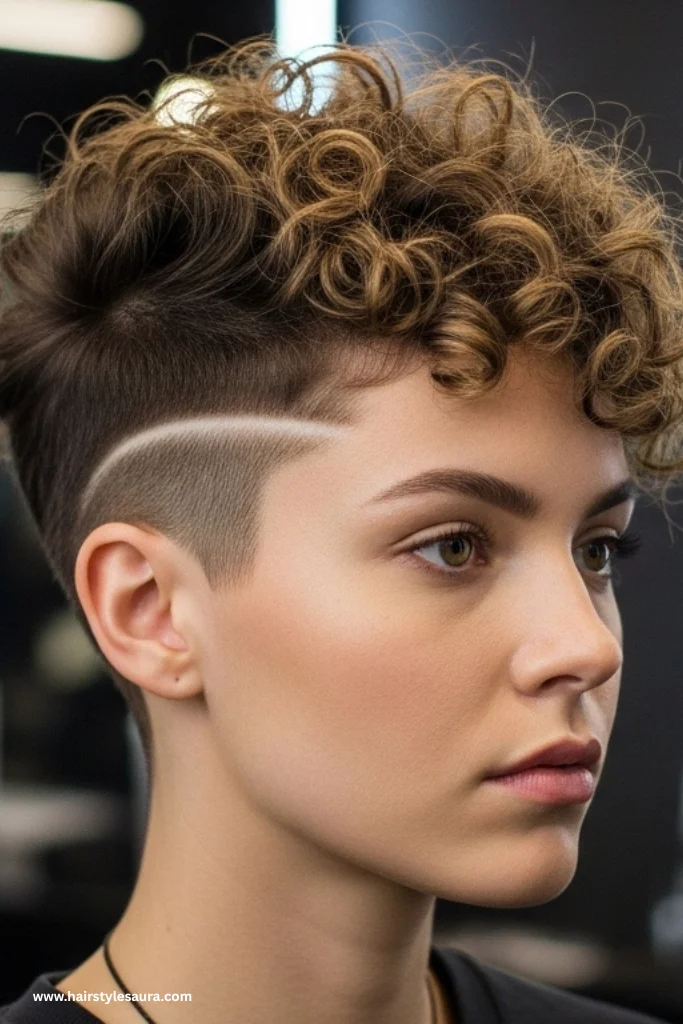 13 Best curly pixie cuts round face 13 Curly Pixie with Temple Fade