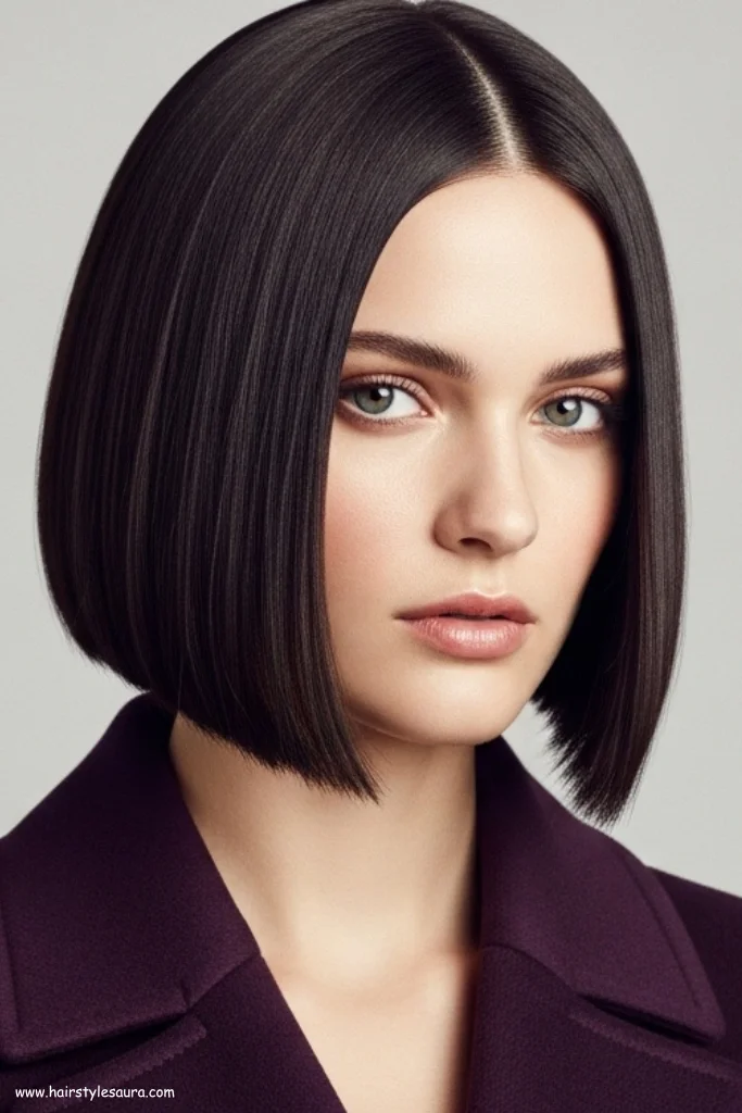 12 Elegant Old Money Bob Hair Round Face Ideas That Radiate Timeless Style 13 One-Length Bob with Middle Part