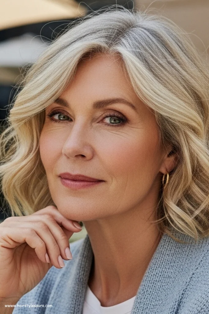 10 Medium Length Hairstyles for Women Over 50 That Turn Back the Clock 4 Wavy Lob (Long Bob)