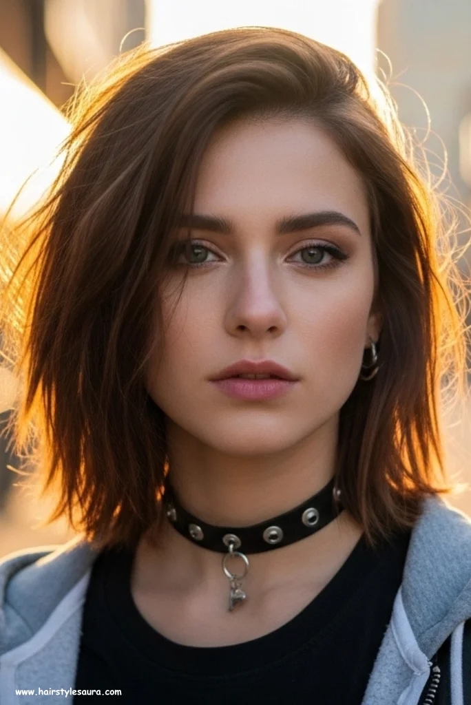 10 Layered Haircut Ideas for Round Face That Flatter Instantly 5 Choppy Shoulder-Length Cut