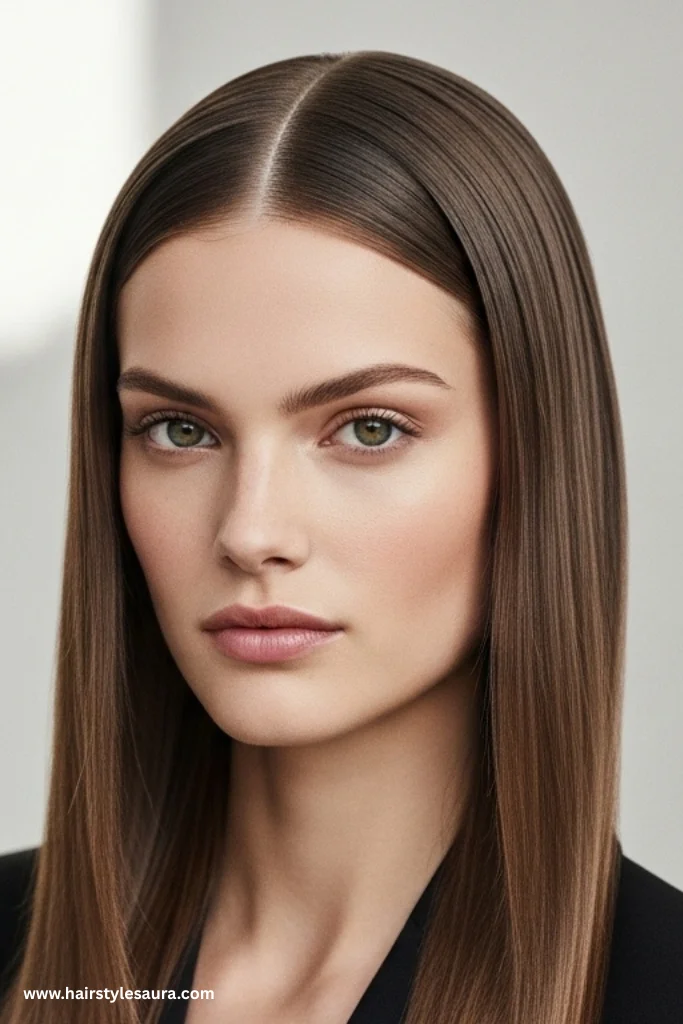 11 Best hairstyle cut for round face That Flatter Instantly 6 Long Straight Cut with Center Part