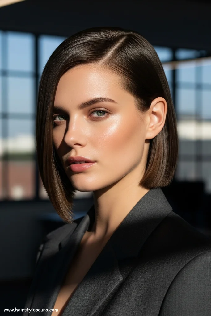 12 Elegant Old Money Bob Hair Round Face Ideas That Radiate Timeless Style 7 Angled Bob with Sleek Finish
