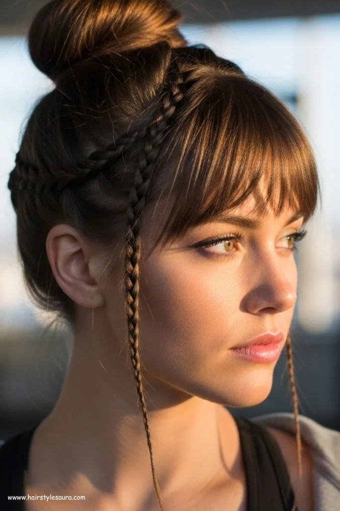 12 Bold and Beautiful 90s Hairstyles African American Ideas 7 Braided Bangs with Bun