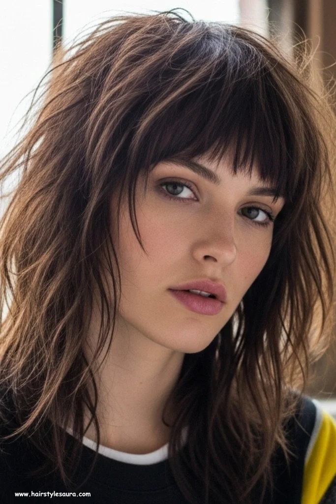12 Trendy Shag Cuts for Thick Hair Ideas Every Woman Needs to See 7 Messy Shag with Choppy Bangs