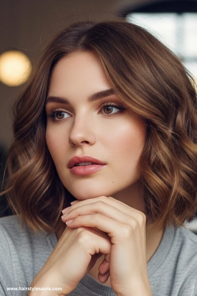 11 Best hairstyle cut for round face That Flatter Instantly 7 Wavy Lob (Long Bob)