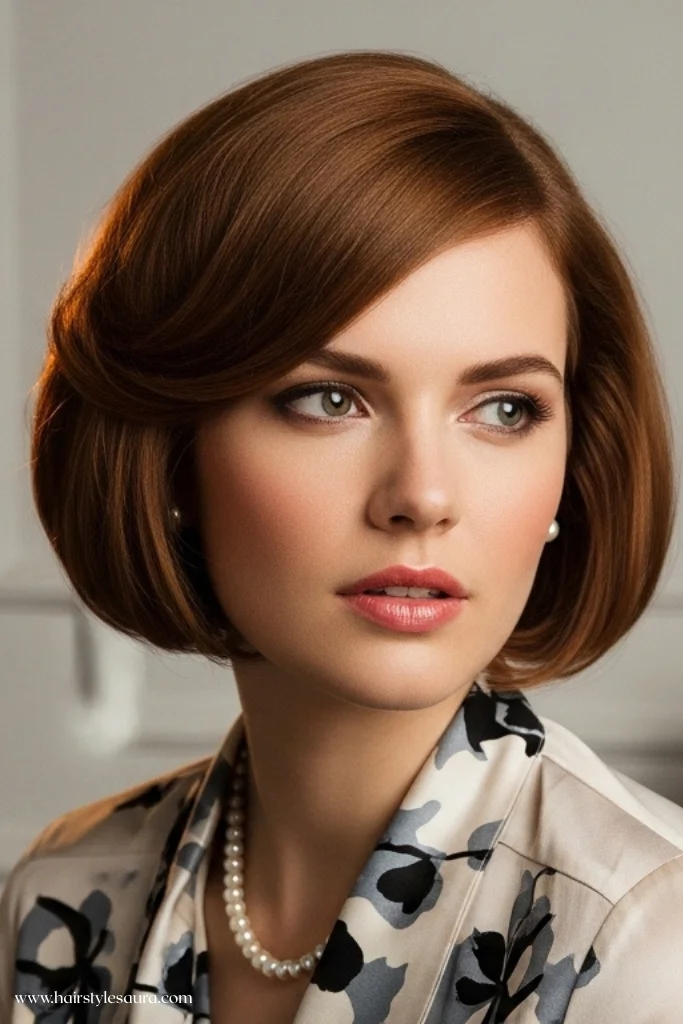12 Refined Old Money Bob Brunette Haircut Ideas for 2025 9 Retro Flicked-Out Bob