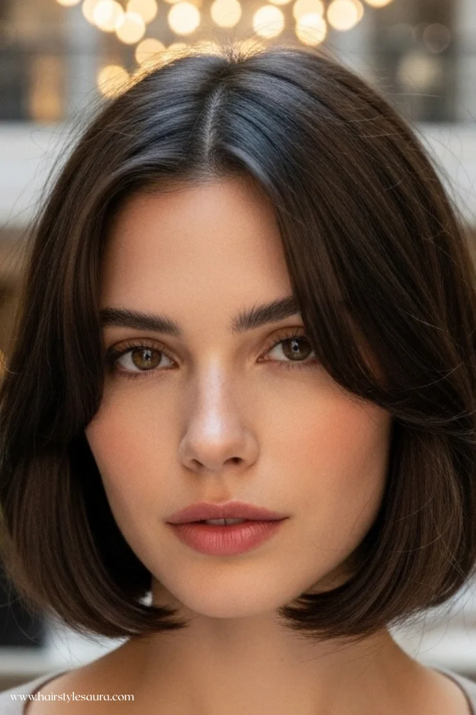 12 Refined Old Money Bob Brunette Haircut Ideas for 2025 10 Classic Bob with Curtain Bangs