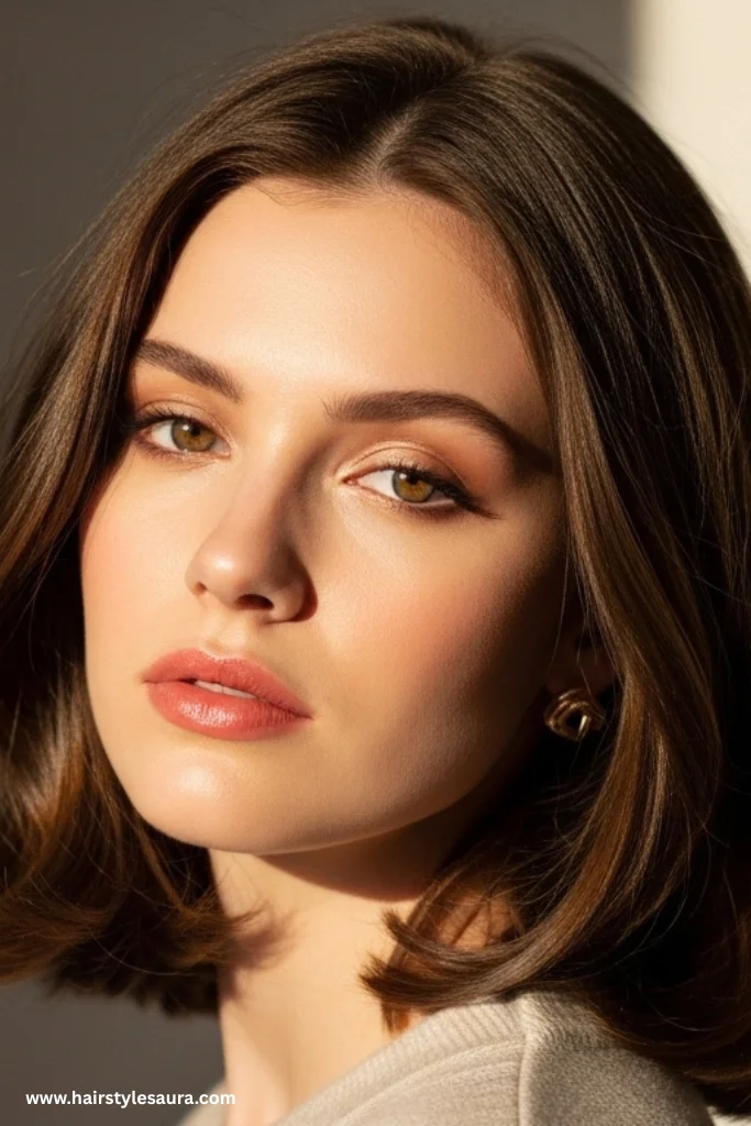 11 Best hairstyle cut for round face That Flatter Instantly 10 Collarbone Cut with Flipped Ends