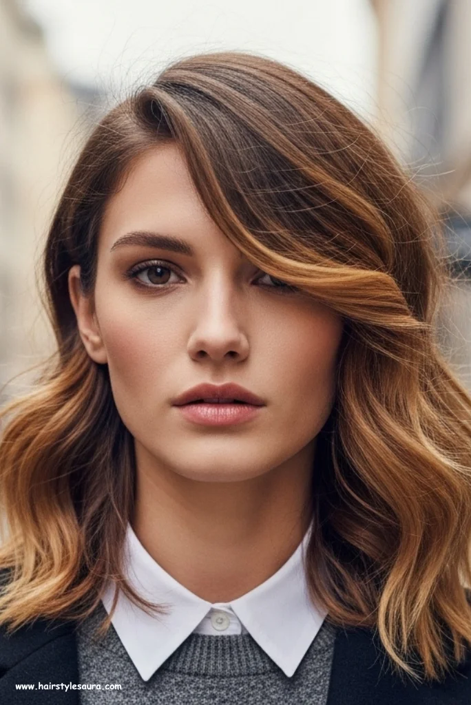 10 Layered Haircut Ideas for Round Face That Flatter Instantly 9 Wavy Layers with Side Part