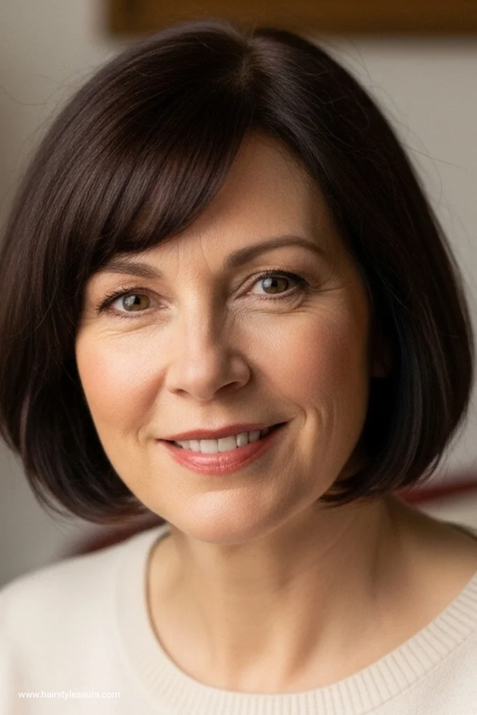 13 Elegant Older Women Short Hairstyles for a Fresh Look 9 Blunt Bob with Bangs