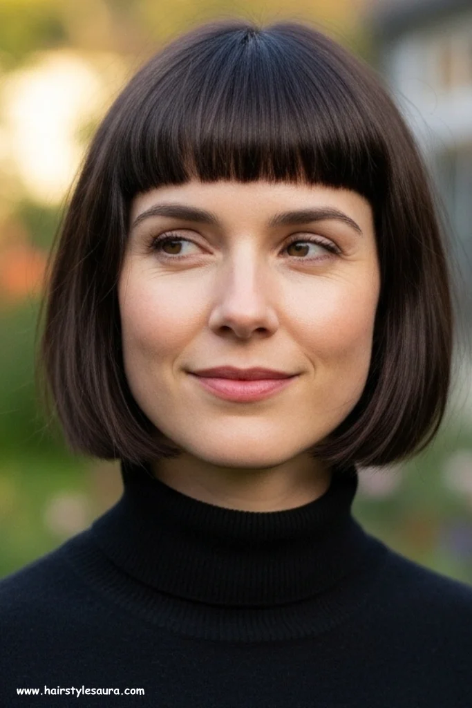 11 Trendy Short Hairstyles With Bangs for a Fresh Look 3 Blunt Bob with Straight Bangs