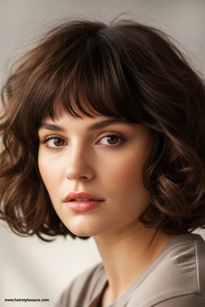 15 Trendy Short Hairstyles With Curly Hair 10 Bob with Curly Bangs