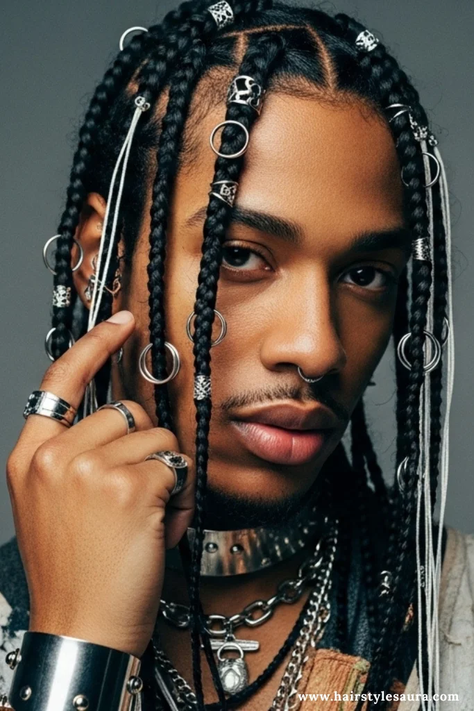 13 Bold Box Braids Hairstyles Men Can Rock with Confidence 14 Box Braids with Accessories