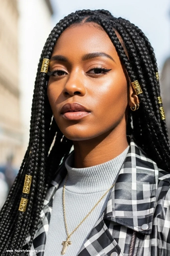 10 Cute Hairstyles for Black Girls That Show Natural Beauty 6 Box Braids with Cuffs