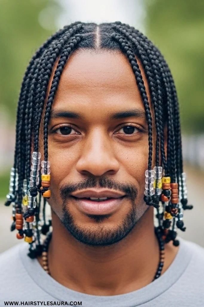 Cute Braid Hairstyles for Men: Stylish Looks That Turn Heads 9 Braid Rows with Beads