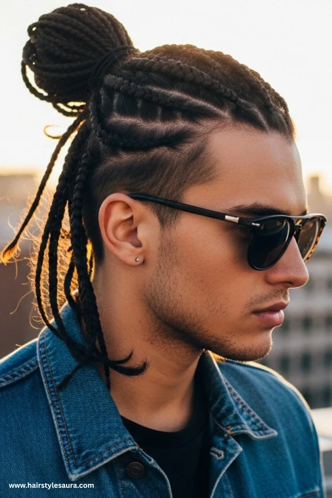 12 Popular Male Braids Hairstyles for a Sharp Appearance 8 Braided Man Bun