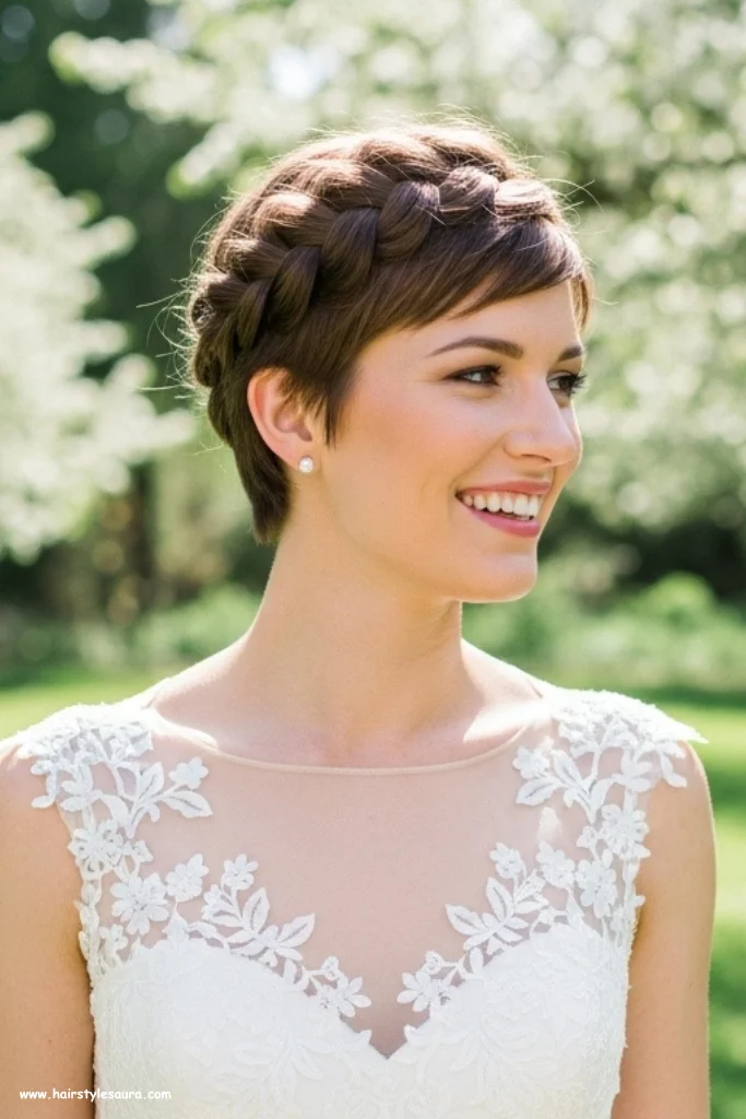 12 Gorgeous Bridal Hairstyles Short Hair for Modern Brides 9 Braided Pixie Hairstyle