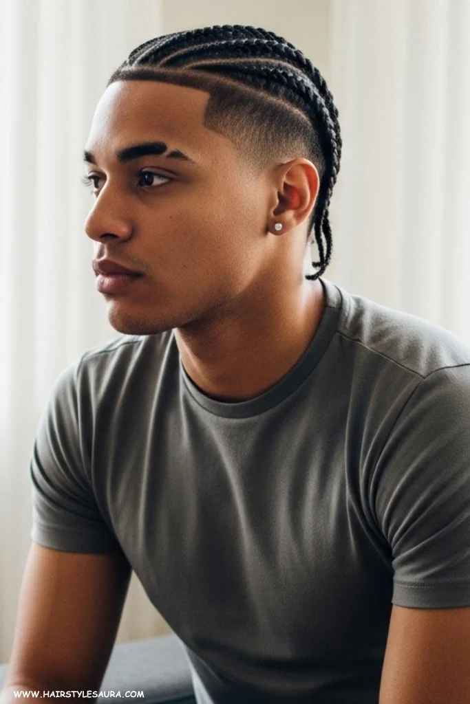 13 Stylish Short Hair Braided Hairstyles for Men to Try Now 4 Braids with Low Fade