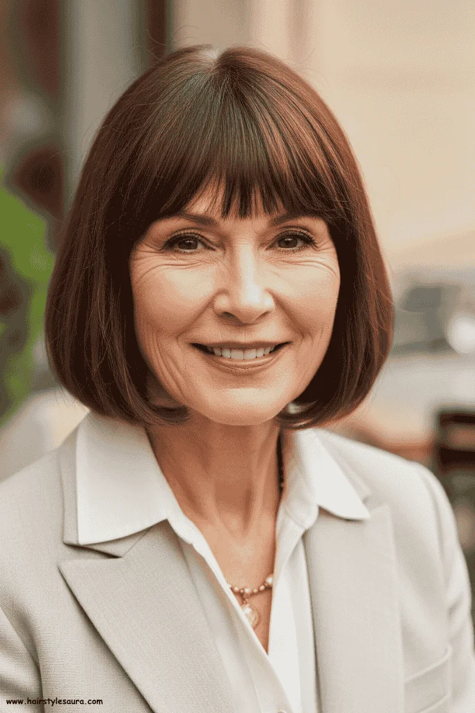 Flattering Short Hair Ideas for Women Over 60 6 Chin-Length Bob with Bangs