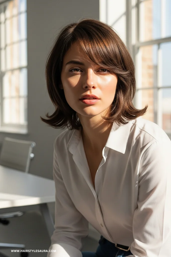 Short Wolf Cut with Bangs Wavy Hair – Wild Texture Meets Feminine Flow 15 Chin Length Wolf with Curved Side Bangs 1