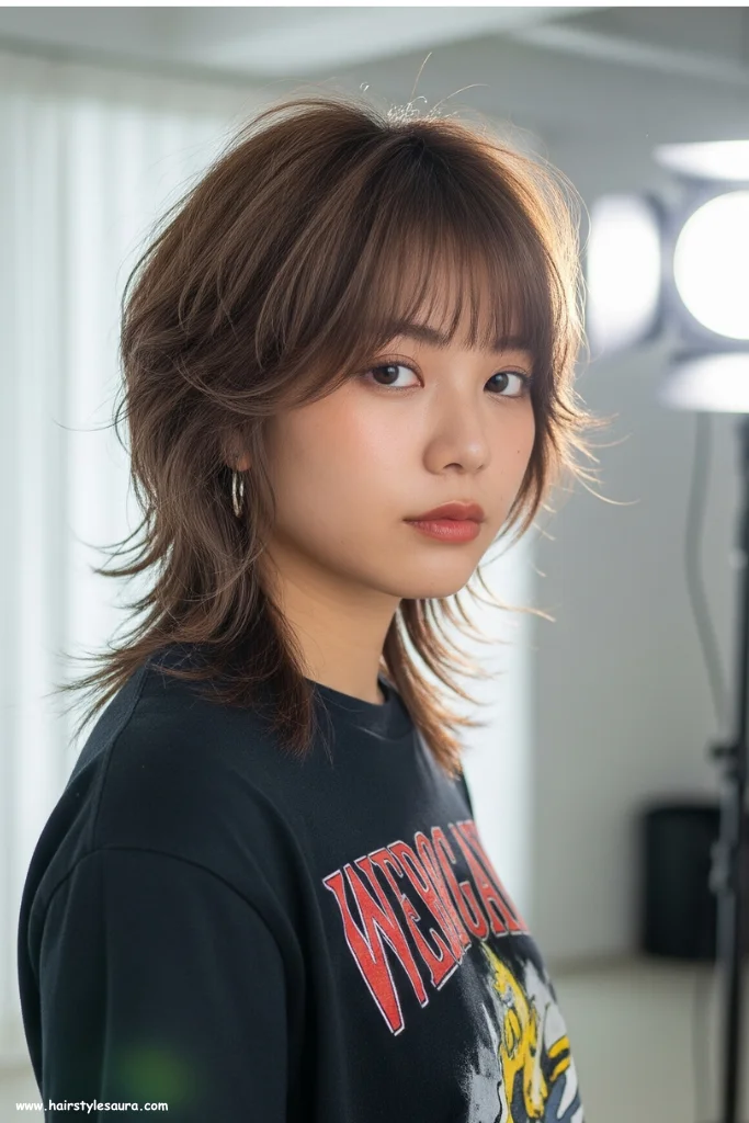 12 Stunning Short Wolf Cut with Curtain Bangs Hairstyles to Try Today 2 Choppy Wolf Cut with Feathered Curtain Bangs