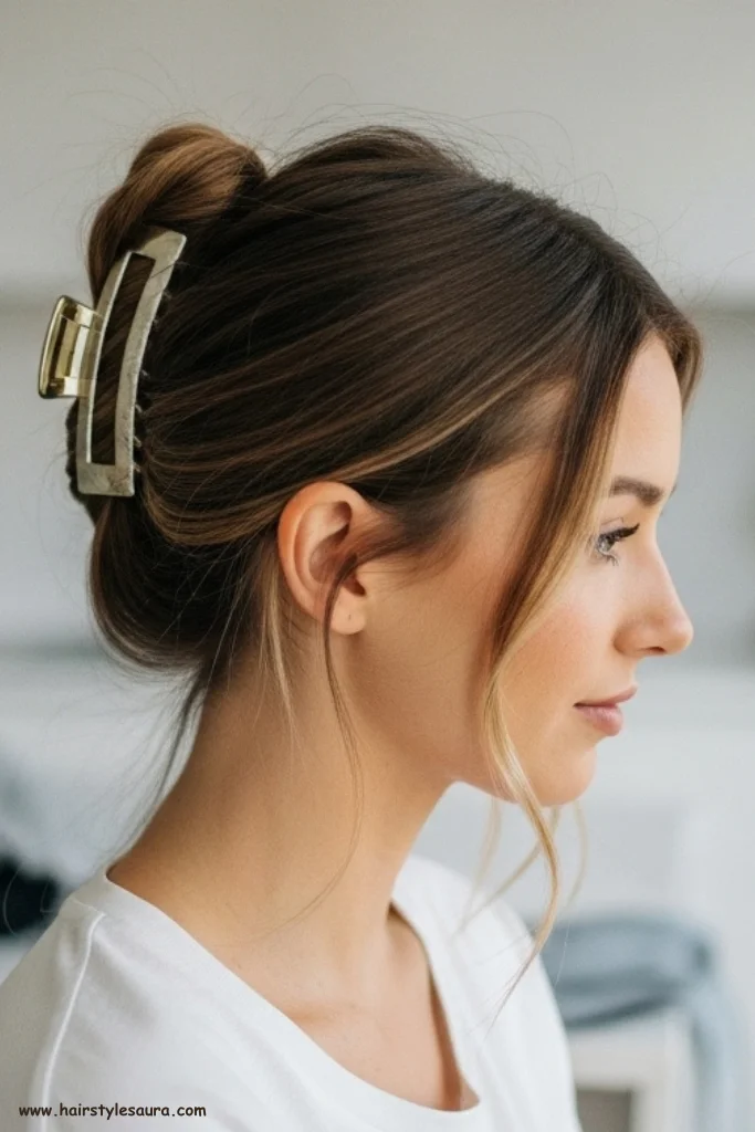 15 Quick and New Cute Hairstyles for Girls to Do in Minutes 16 Claw Clip Updo