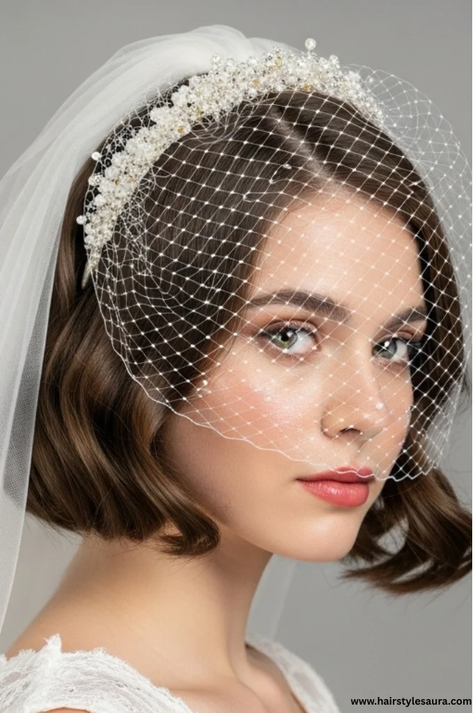 Wedding Hairstyles for Short Hairs: 12 Elegant Looks for Your Big Day 6 Curled Bob with Veil