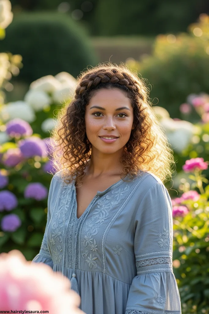 13 Cute Hairstyles for Curly Hair Every Woman Should Try 7 Curly Hair with Braided Crown
