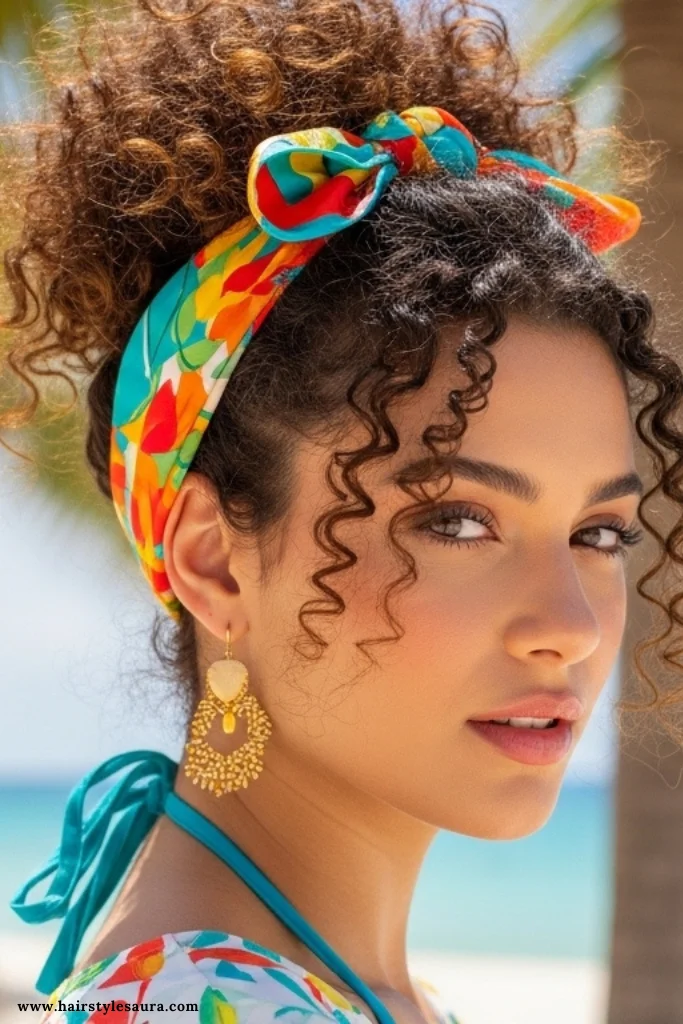 12 Cute Curly Hairstyles That’ll Make You Love Your Curls Even More 11 Curly Hair with Scarf Tie