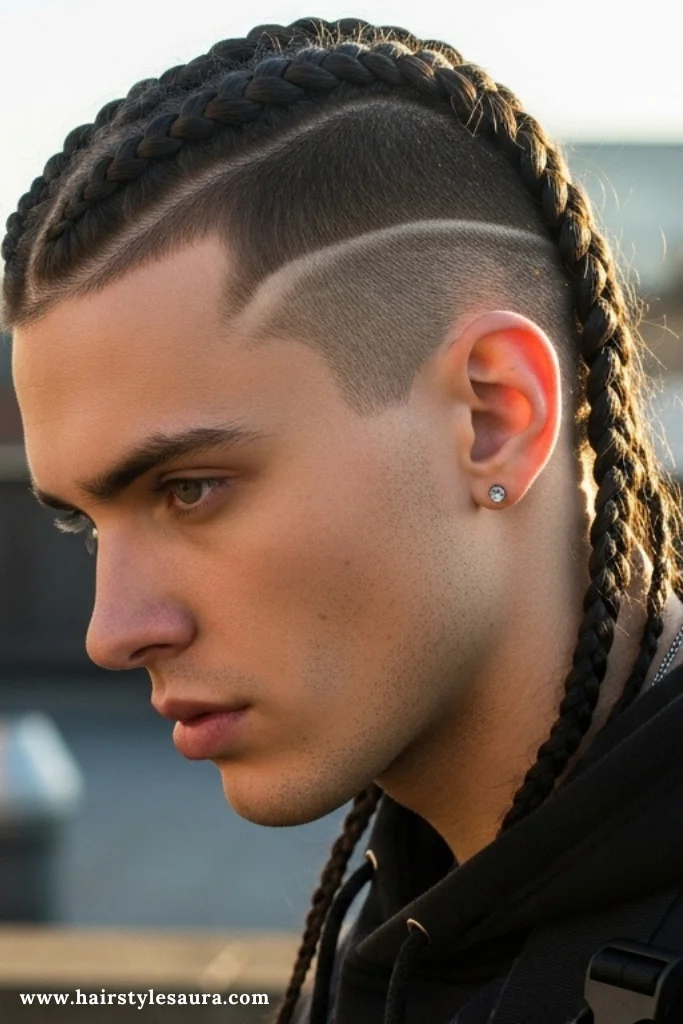14 Bold Long Hair Braided Hairstyles for Men That Demand Attention 7 Double Braids with Fade