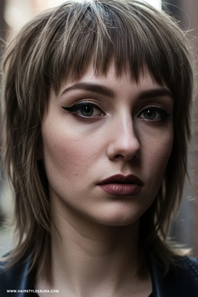 Short Wolf Cut with Bangs – Trendy & Wild Feminine Vibes 6 Edgy Wolf Cut with Choppy Bangs