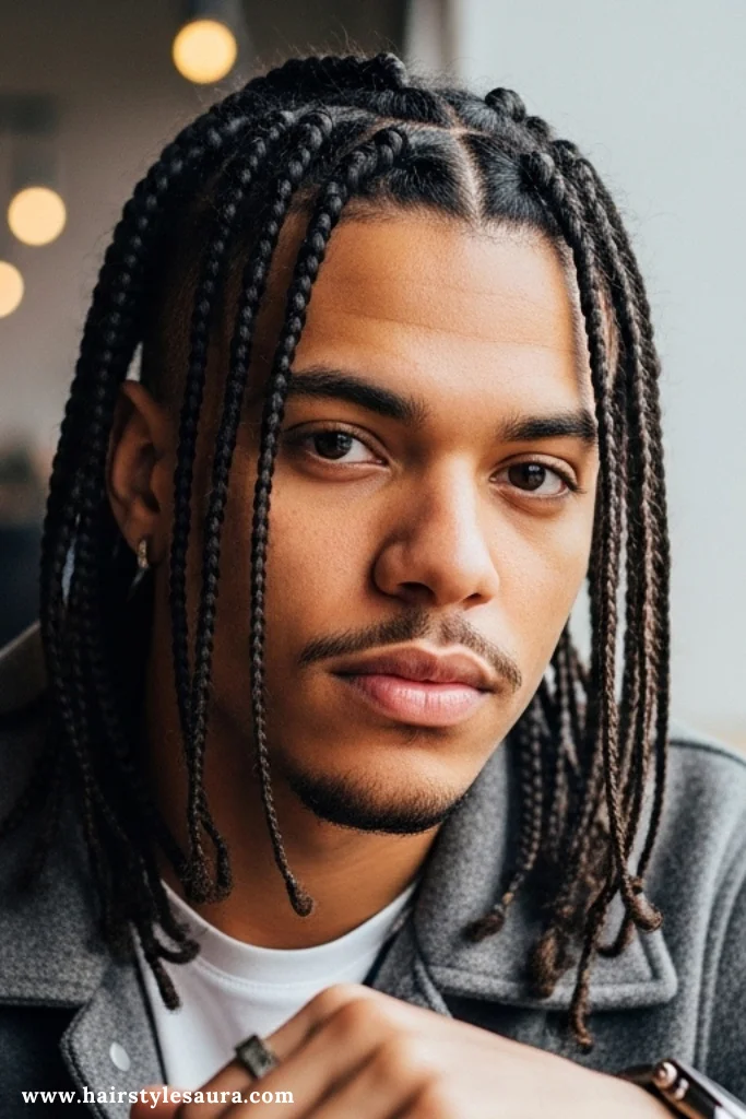 14 Bold Long Hair Braided Hairstyles for Men That Demand Attention 13 Four-Strand Box Braids