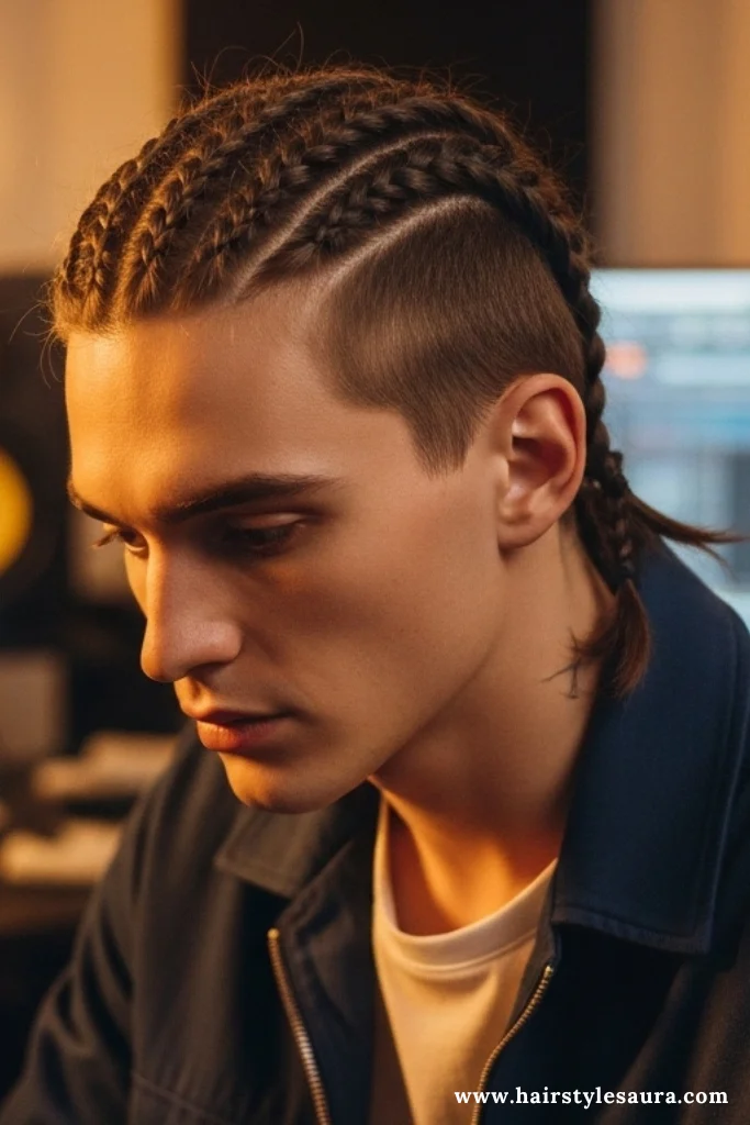14 Bold Long Hair Braided Hairstyles for Men That Demand Attention 10 Half-Braided Style