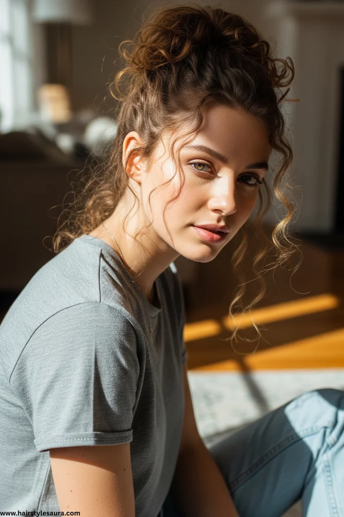13 Cute Hairstyles for Curly Hair Every Woman Should Try 2 Half-Up Curly Bun