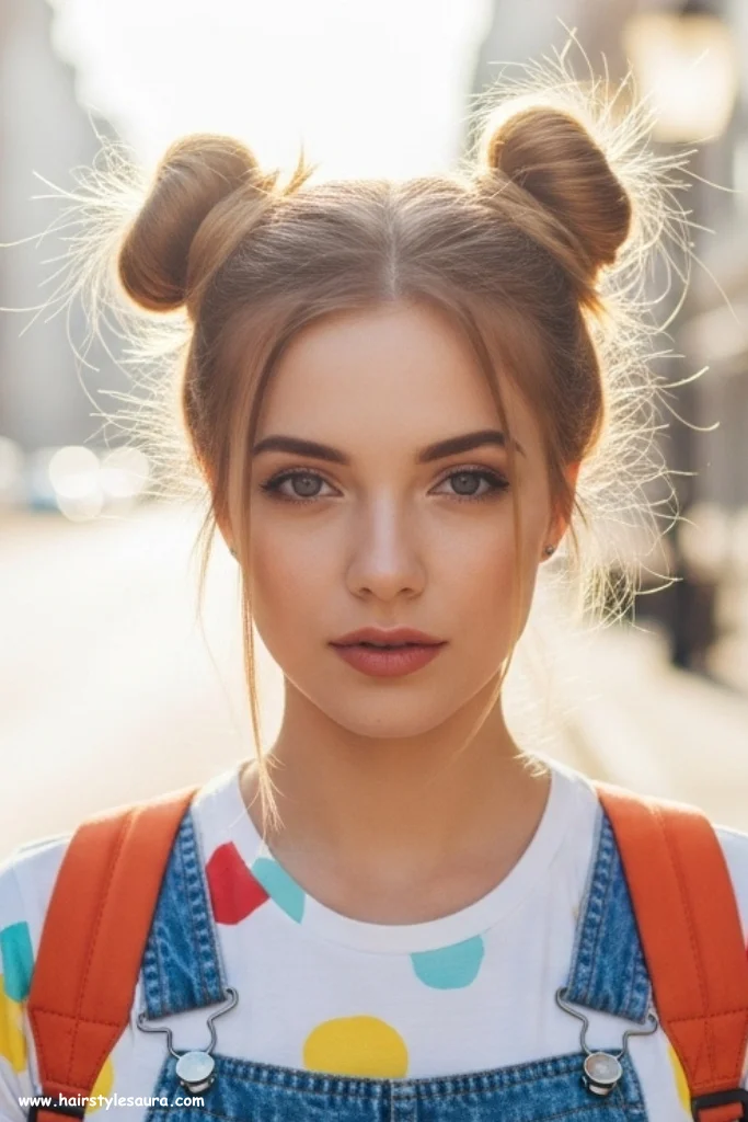 15 Quick and New Cute Hairstyles for Girls to Do in Minutes 3 Half-Up Double Buns