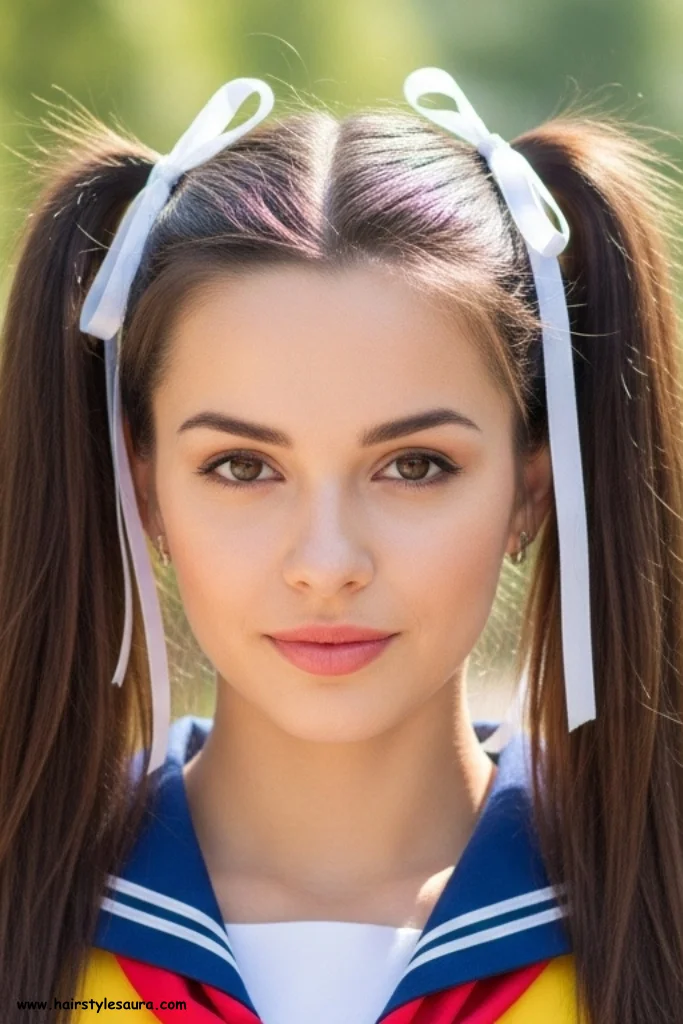 15 Quick and New Cute Hairstyles for Girls to Do in Minutes 5 High Pigtails with Ribbons