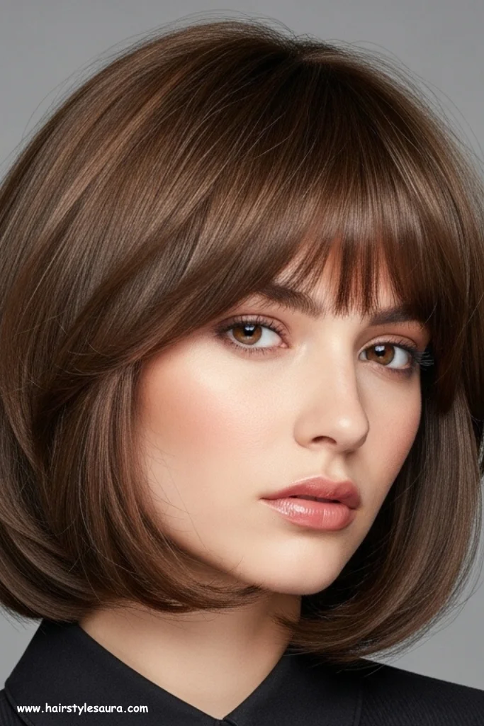11 Trendy Short Hairstyles With Bangs for a Fresh Look 4 Layered Short Bob with Wispy Bangs