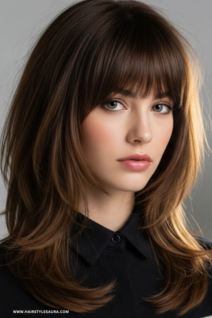 Short Wolf Cut with Bangs Wavy Hair – Wild Texture Meets Feminine Flow 4 Layered Wolf Cut with Long Curtain Bangs