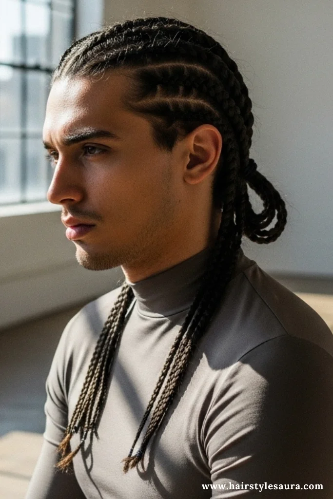 14 Bold Long Hair Braided Hairstyles for Men That Demand Attention 9 Long Braided Ponytail