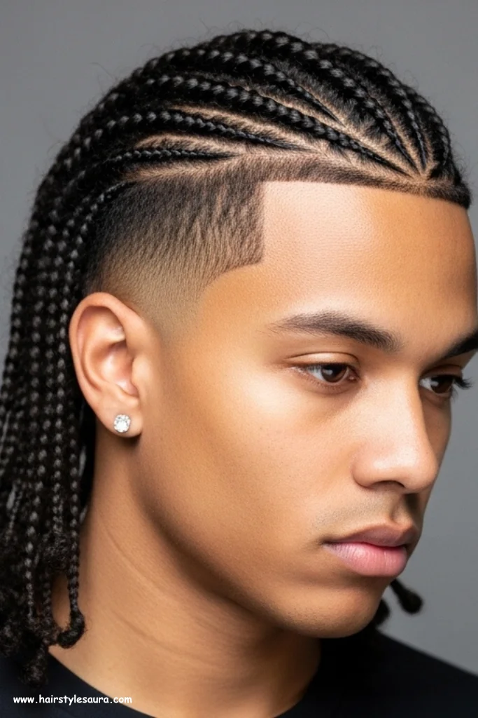 12 Best Mens Hairstyle Short on Side Long Top Ideas for 2025 8 Long Braids on Top with Low Fade