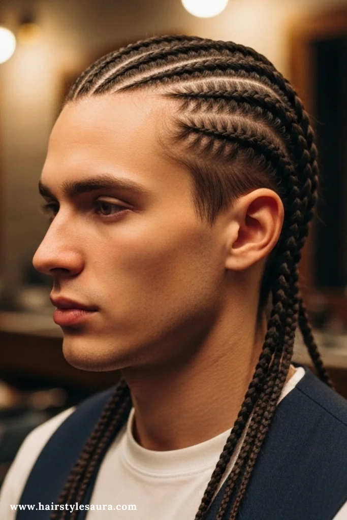 14 Bold Long Hair Braided Hairstyles for Men That Demand Attention 3 Long Cornrows