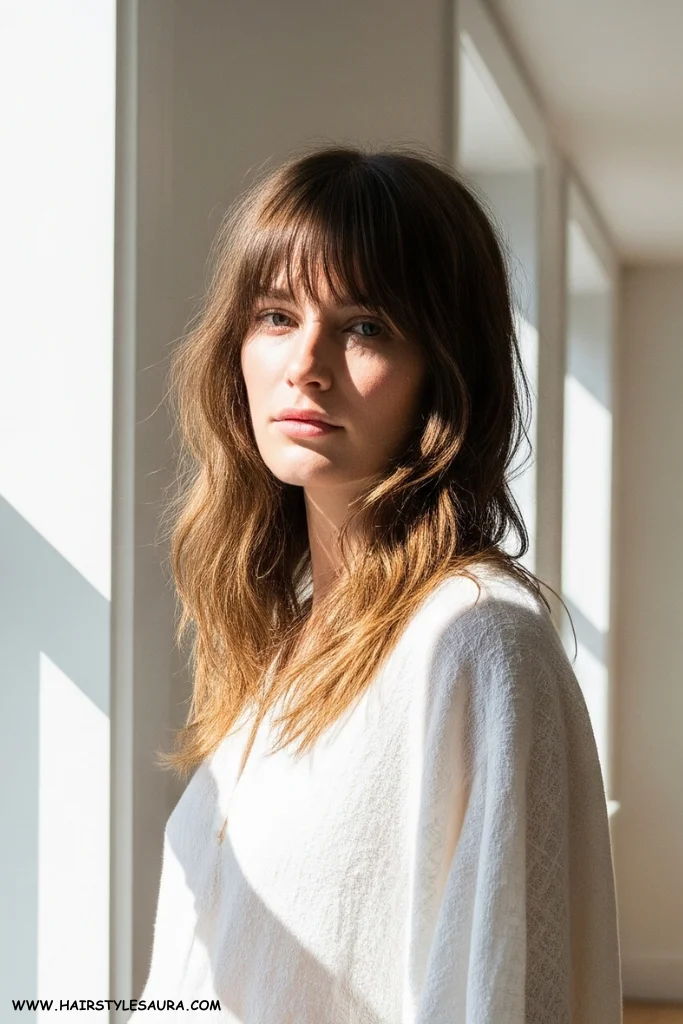 13 Best Long Wolf Cut With Bangs Ideas for 2025 3 Long Wolf Cut with Curtain Bangs
