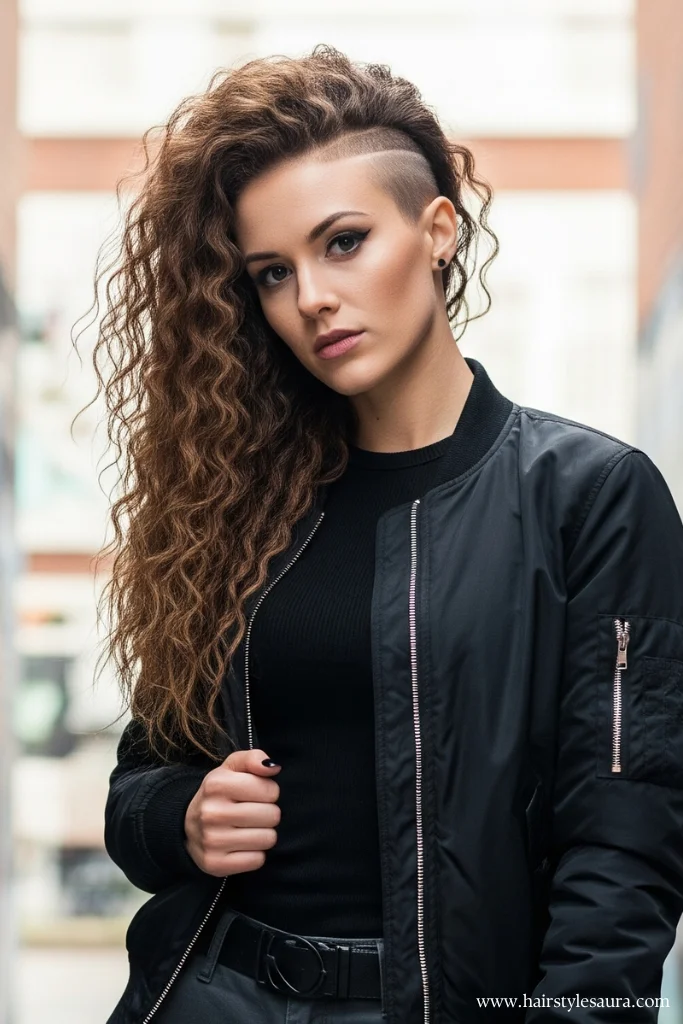 12 Trendy Long Wolf Cut Curly Hair Options to Try Today 8 Long Wolf Cut with Shaved Sides
