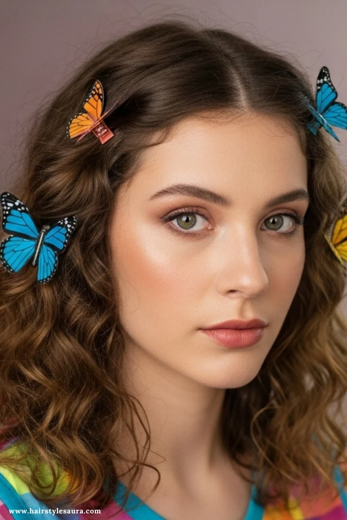 12 Cute Curly Hairstyles That’ll Make You Love Your Curls Even More 13 Loose Curls with Butterfly Clips