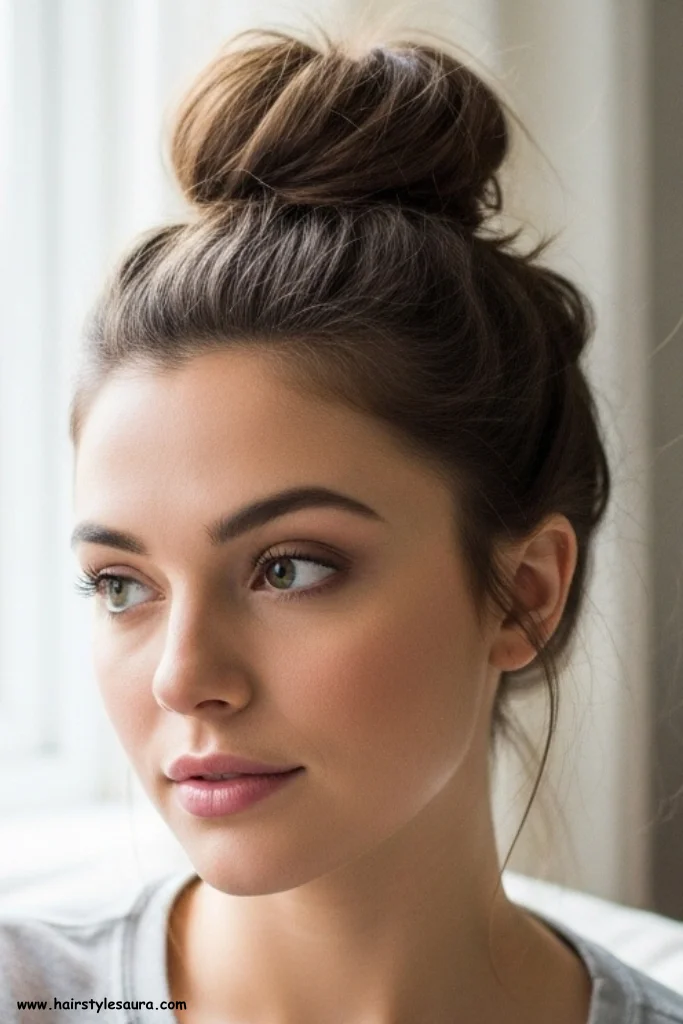 15 Quick and New Cute Hairstyles for Girls to Do in Minutes 2 Messy Top Bun