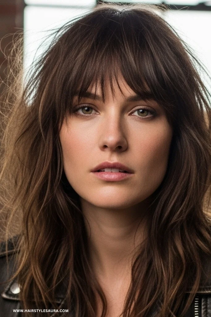 Short Wolf Cut with Bangs Wavy Hair – Wild Texture Meets Feminine Flow 5 Messy Wolf Cut with Shaggy Fringe